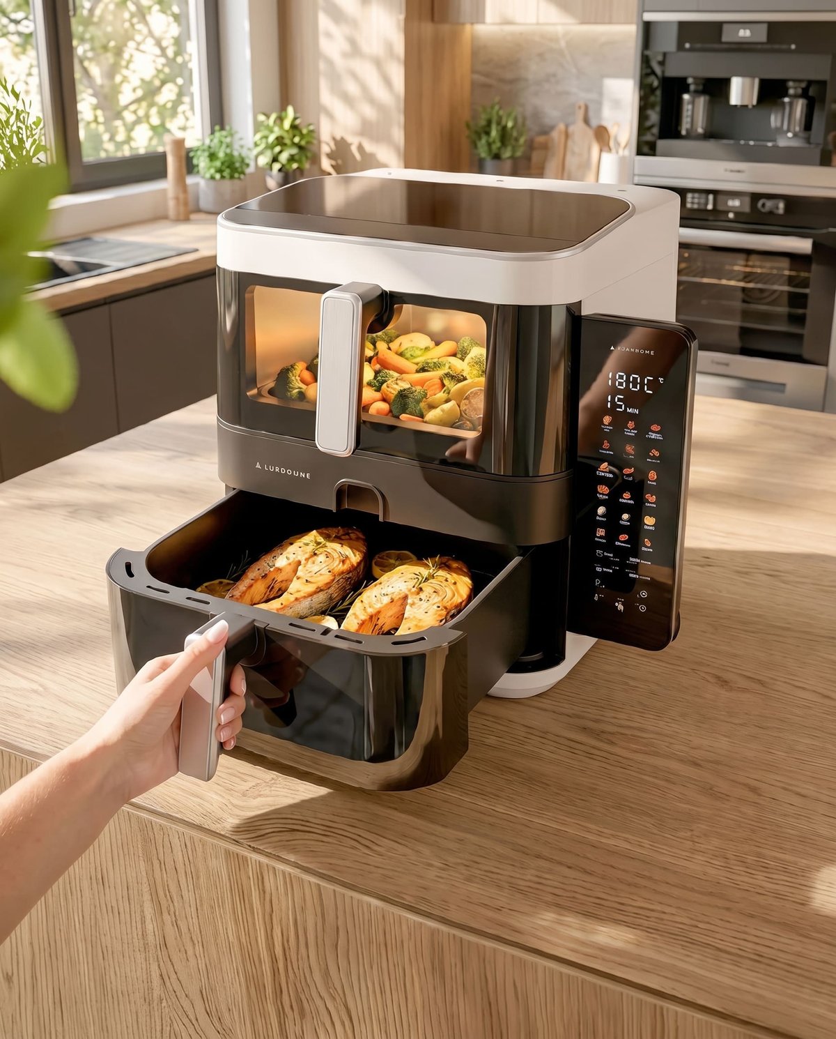 AirChef Dual Pro: рыба в нижней чаше, овощи в верхней